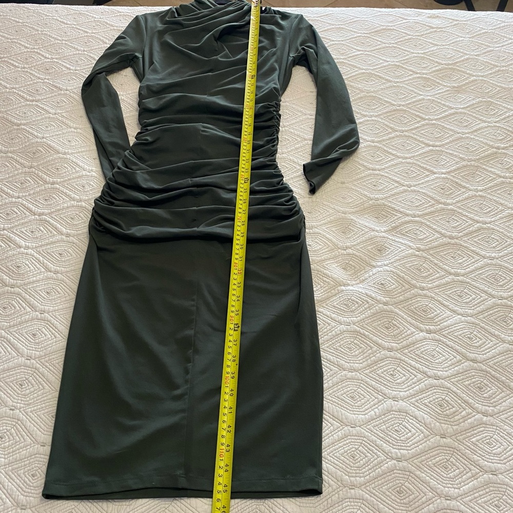 New Susana Monaco Crisscross MockNeck Bodycon Dress Longsleeve Hunter Green Sz L - Picture 11 of 15